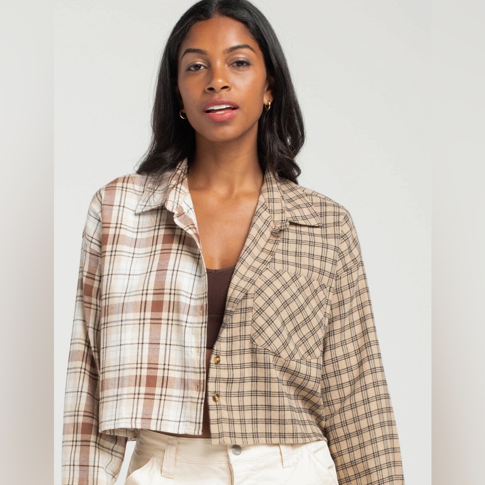 NWOT RSQ Brown Cropped Flannel!